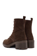 Women's Brown Zippered Thick Heel Nubuck Leather Boots | Derimod