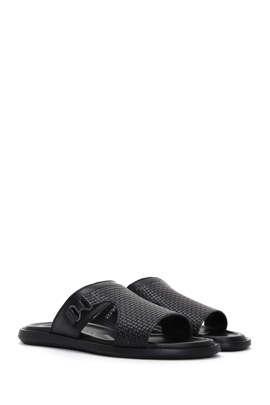 Men's Black Knitted Leather Slippers