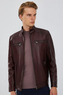 Maxim Men's Claret Red Leather Jacket | Derimod