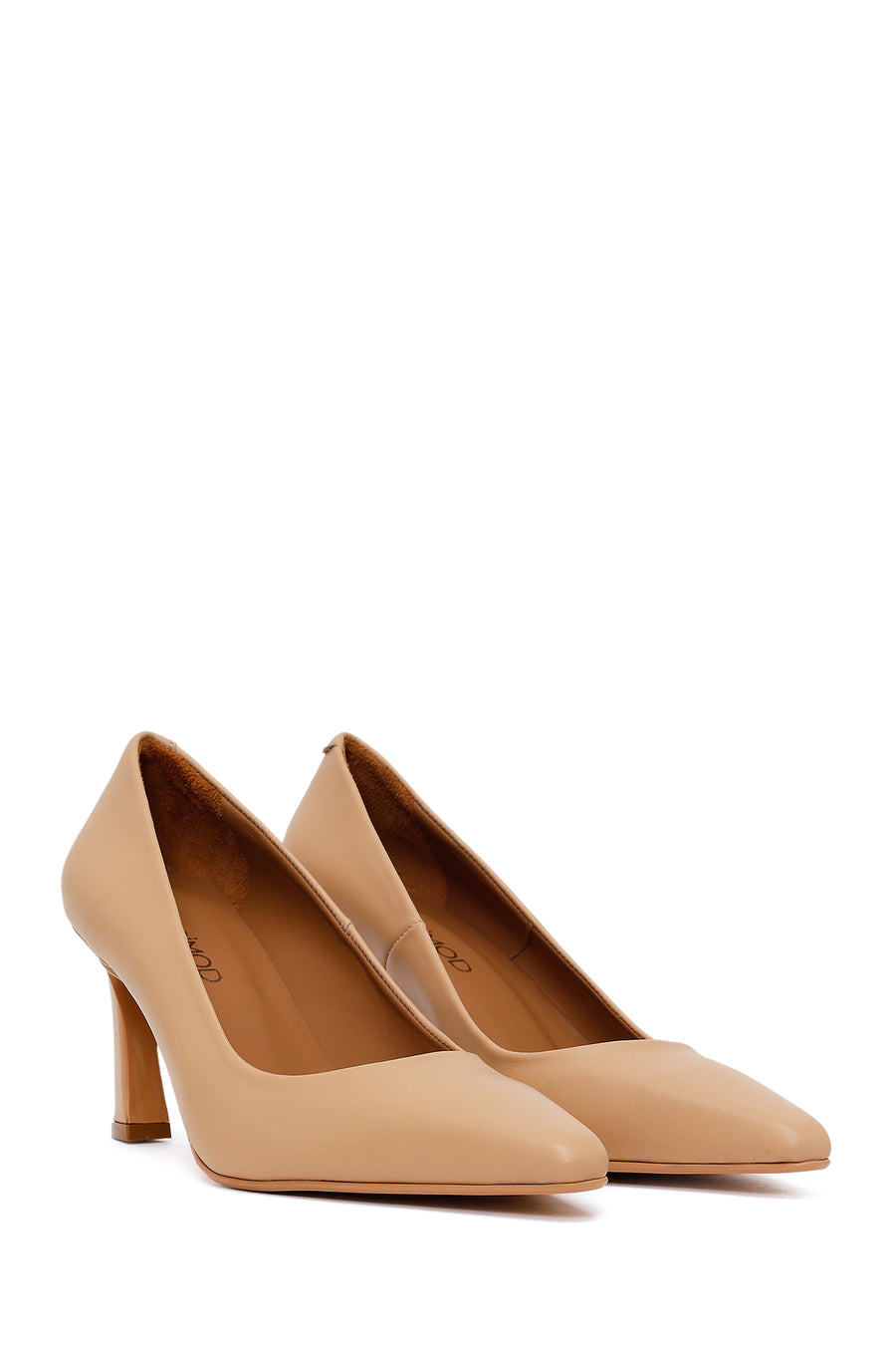 Woman Beige Thick-Heeled Leather Stiletto