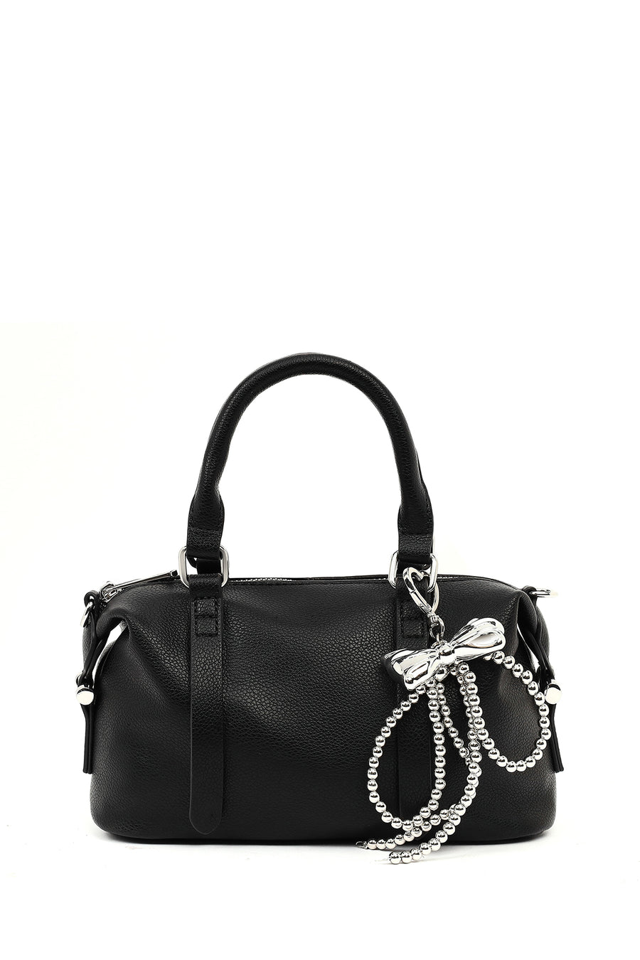 Women's Black Long Strap Charm Mini Shoulder Bag