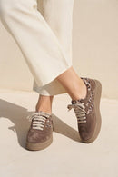 Woman Mink Lace-Up Suede Leather Sneaker | Derimod