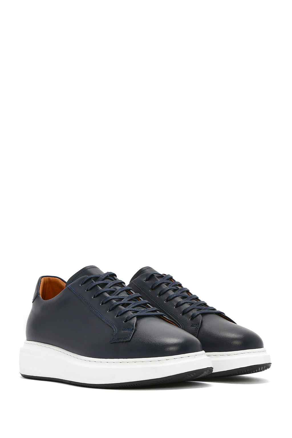 Erkek Lacivert Bağcıklı Deri Sneaker