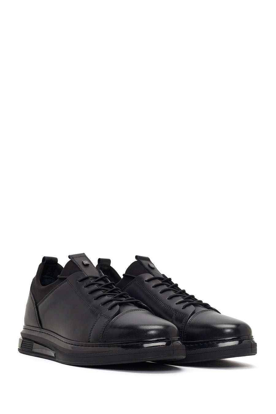Erkek Siyah Bağcıklı Deri Sneaker