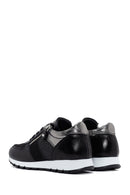 Women's Black Lace-Up Zipper Detail Leather Sneakers | Derimod