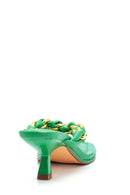 Women's Green Braided Flip Flops Heeled Slippers | Derimod