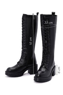 Women's Black Zipper Heeled Leather Boots | Derimod