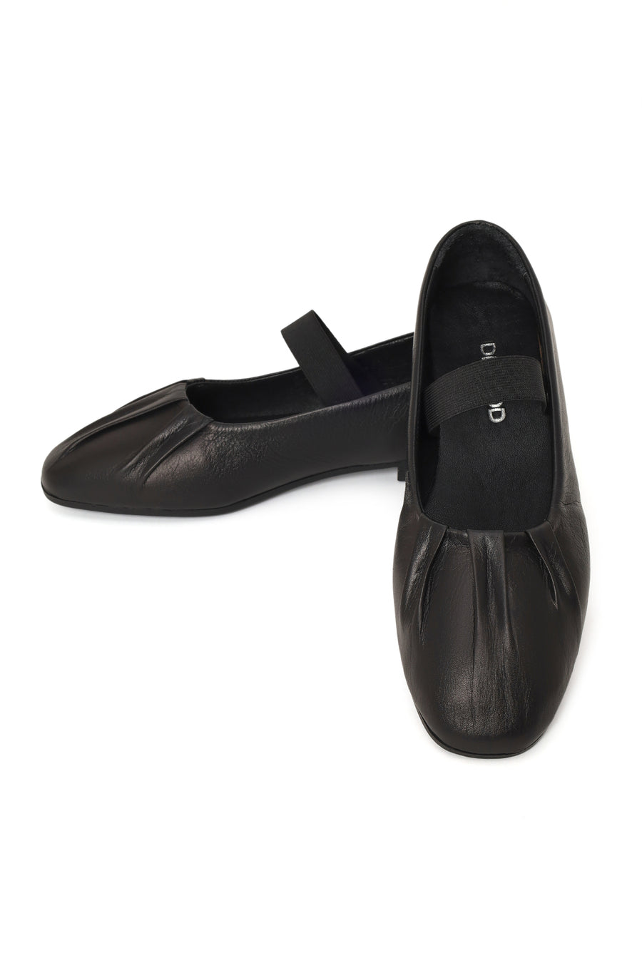 Women's Black Banded Leather Ballerinas