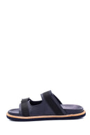 Men's Navy Blue Leather Slippers | Derimod