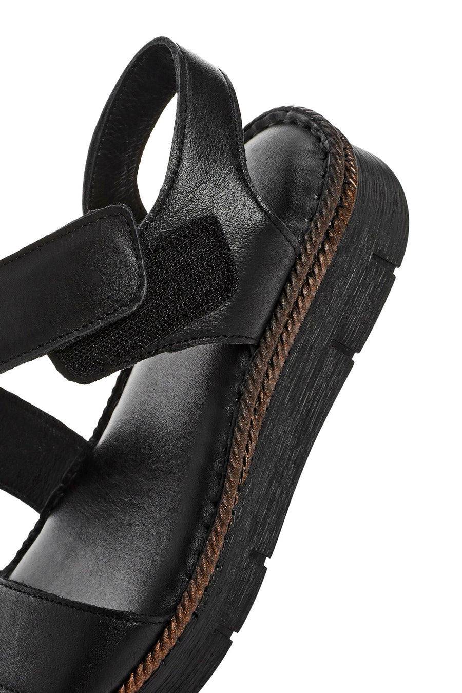 Women's Black Strappy Leather Comfort Sandals
