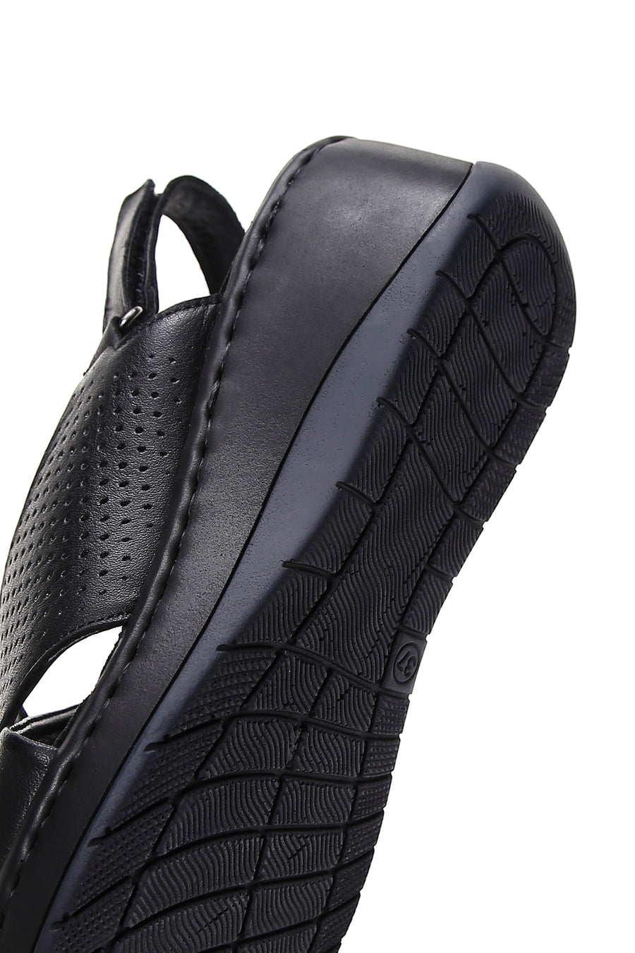 Women's Black Wedge Heeled Leather Comfort Sandals with Ankle Strap