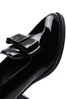 Women's Black Heeled Patent Leather Masculine Loafer | Derimod