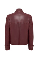 Paloma Kadın Bordo Kısa Oversize Biker Deri Ceket | Derimod