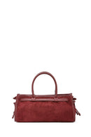 Women's Claret Red Long Strap Suede Leather Handbag | Derimod