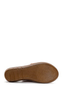 Women's Tan Leather Wedge Heel Comfort Slippers | Derimod