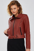 Harper Women's Brown Short Leather Jacket | Derimod