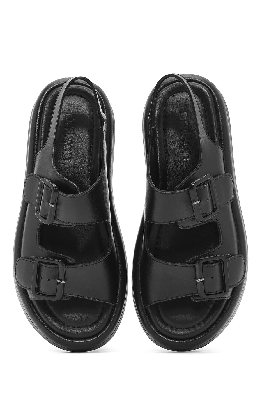Women's Black Thick-Sole Leather Sandals