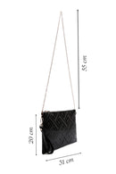 Women's Black Chain Strap Patterned Patent Leather Clutch Bag | Derimod