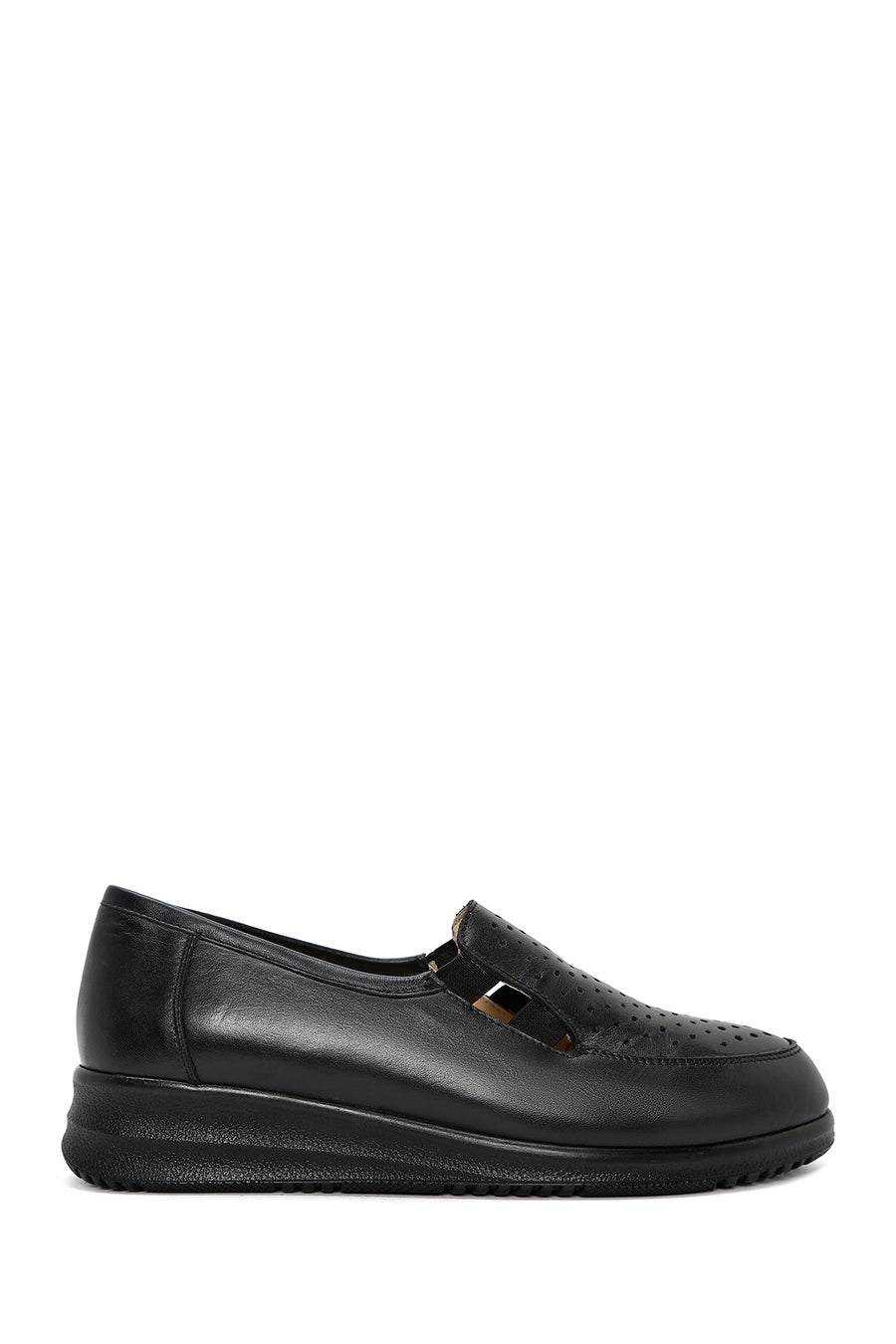 Women's Black Wedge Heel Leather Comfort Loafer 26PFD410318 | Derimod