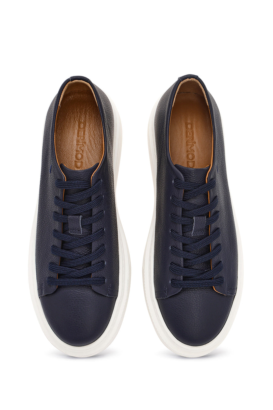 Men's Navy Blue Lace-up Thick-Sole Leather Sneaker