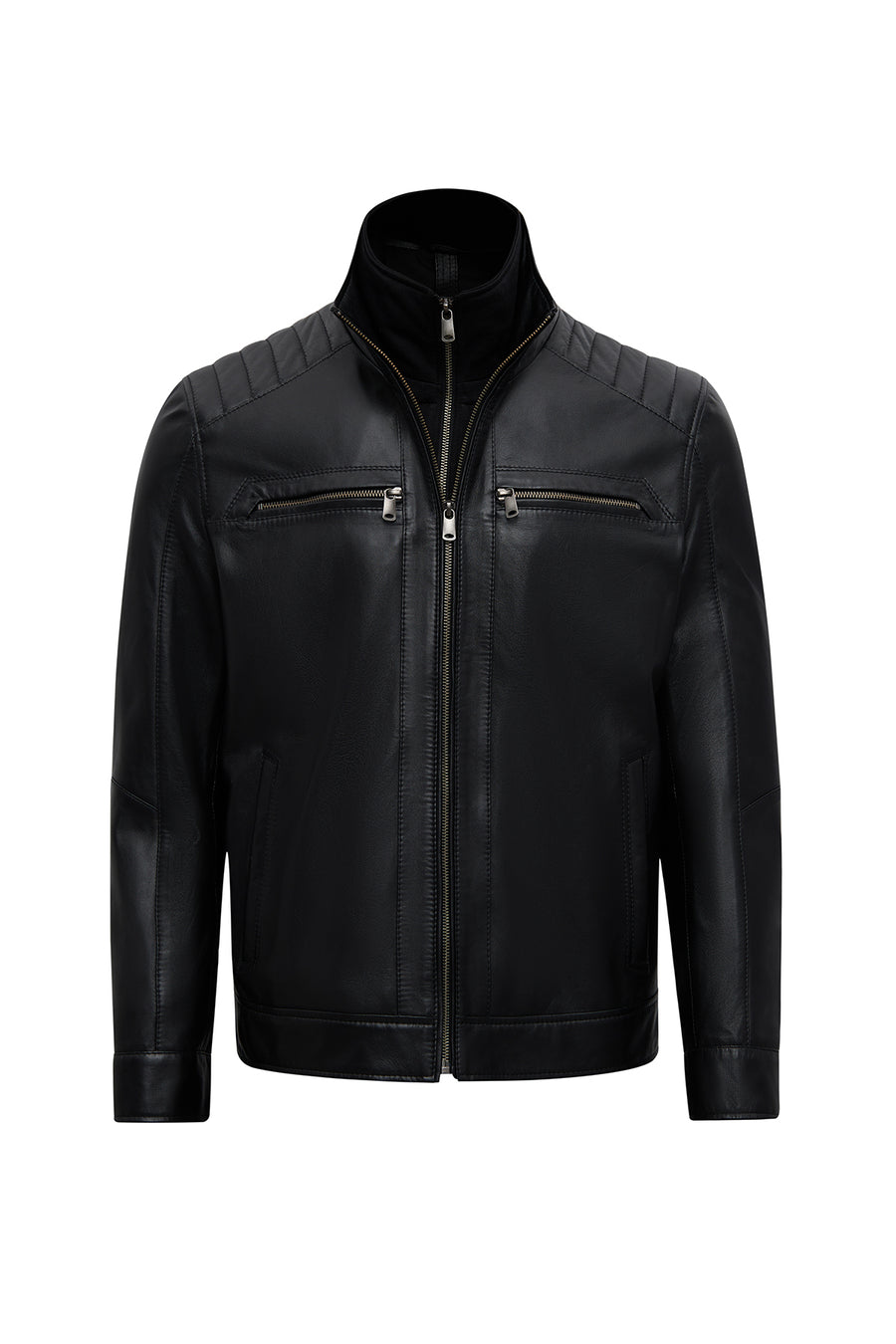 Elton Men's Black Turn-Down Collar Leather Jacket