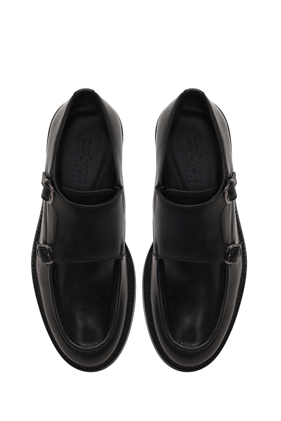 Male Black Double-Buckle Leather Casual Shoes