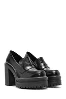 Women's Black Thick Heel Patent Leather Masculine Loafer | Derimod