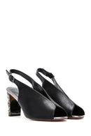 Women's Black Back Strap Stoned Thick Heel Sandals | Derimod