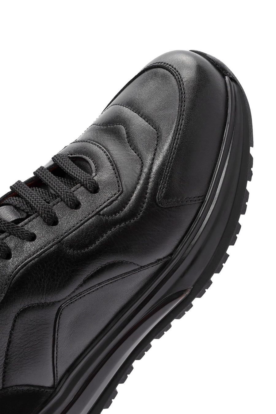 Erkek Siyah Bağcıklı Deri Sneaker