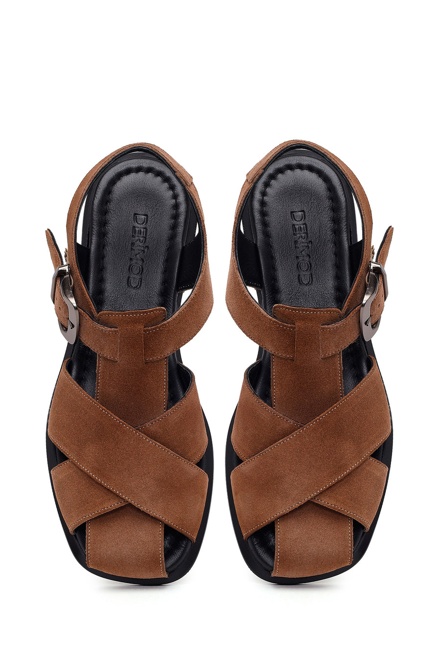 Woman Mink Ankle-Strap Buckled Suede Leather Sandals
