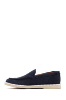 Men's Navy Blue Nubuck Leather Casual Loafer | Derimod