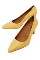 Woman Yellow Thick-Heeled Leather Stiletto | Derimod
