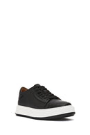 Men's Black Lace-up Thick-Sole Leather Sneaker | Derimod