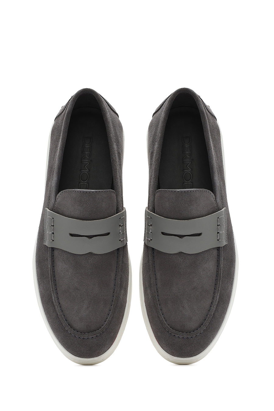 Erkek Gri Kalın Tabanlı Süet Deri Casual Loafer