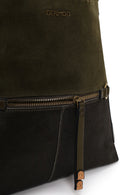 Woman Khaki Long-Strap Suede Shoulder Bag | Derimod