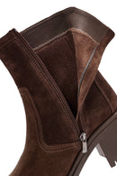 Women's Brown Zippered Thick Heel Suede Leather Boots | Derimod