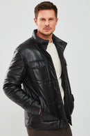 Lorenzo Men's Black Puffer Leather Jacket | Derimod