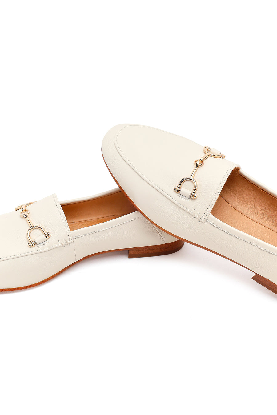 Women's White Leather Loafer with Buckle