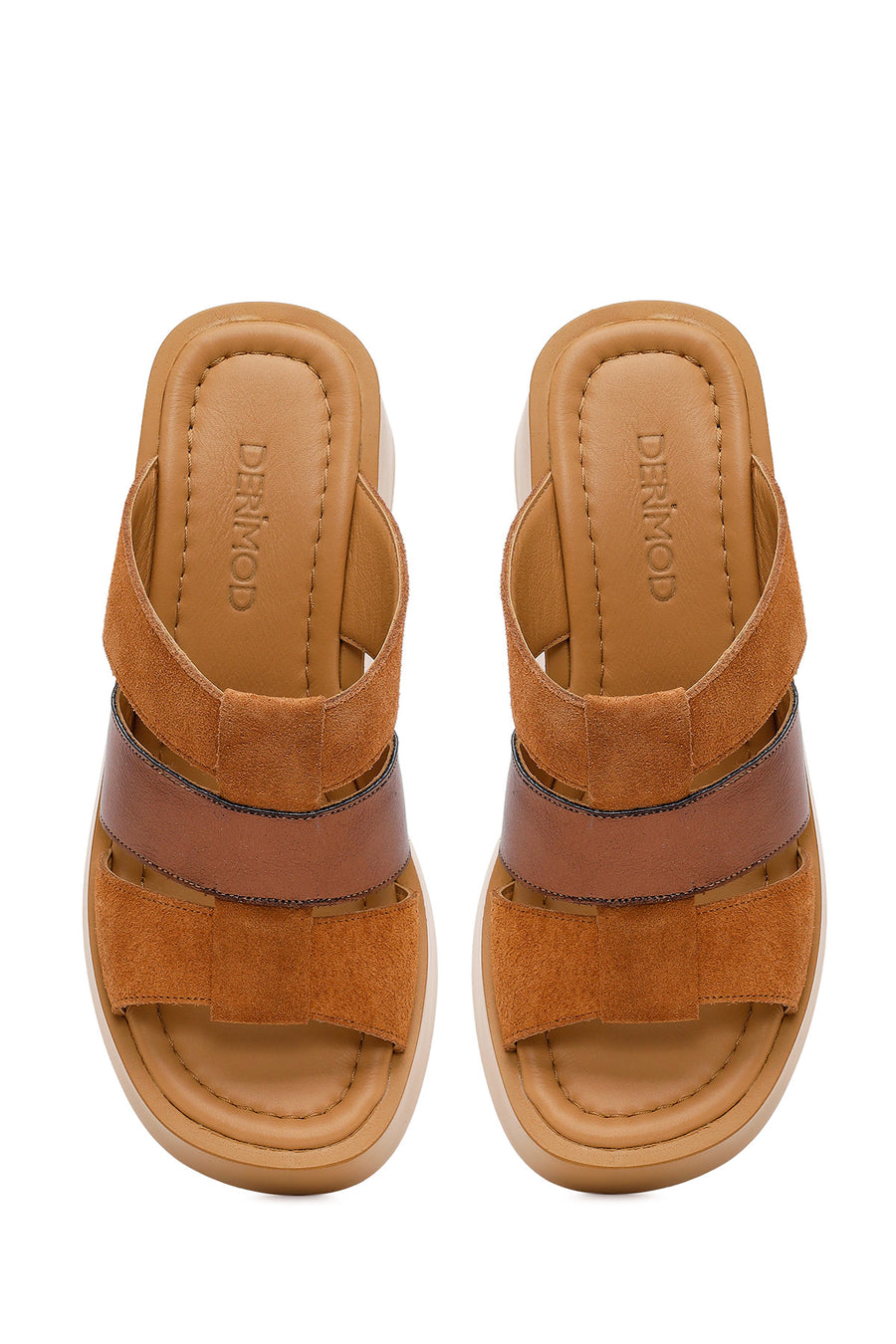 Woman Tan Wedge-Heel Suede Leather Comfort Slippers