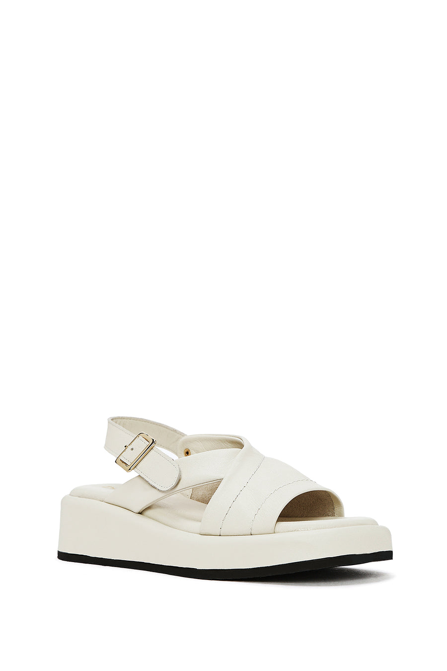 Women's Beige Ankle Buckle Thick Soled Leather Sandals