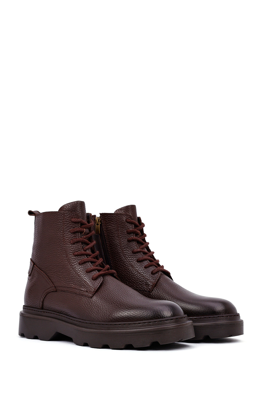 Men's Brown Zippered Thick Sole Leather Boat