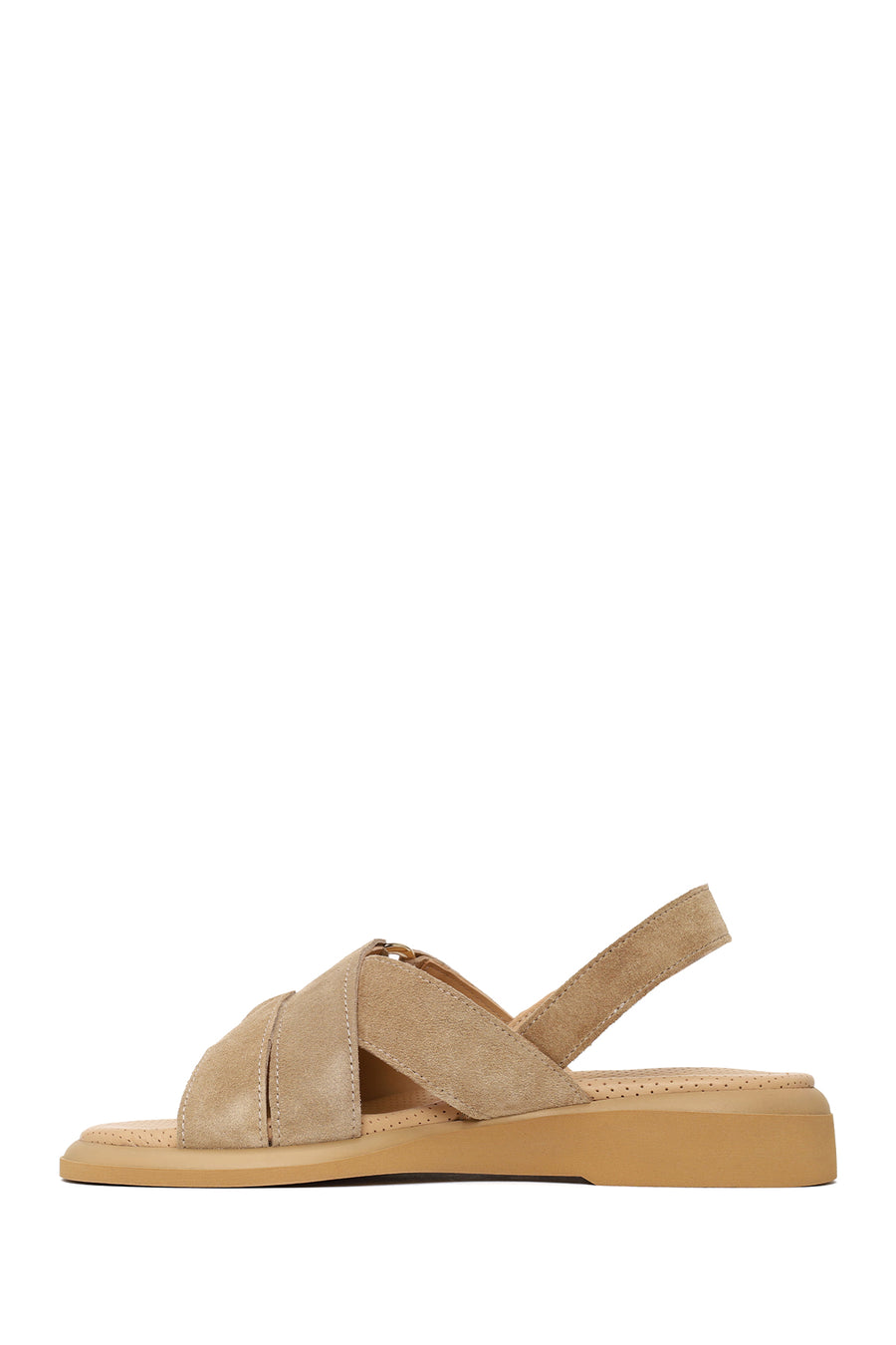 Woman Beige Buckled Suede Sandal