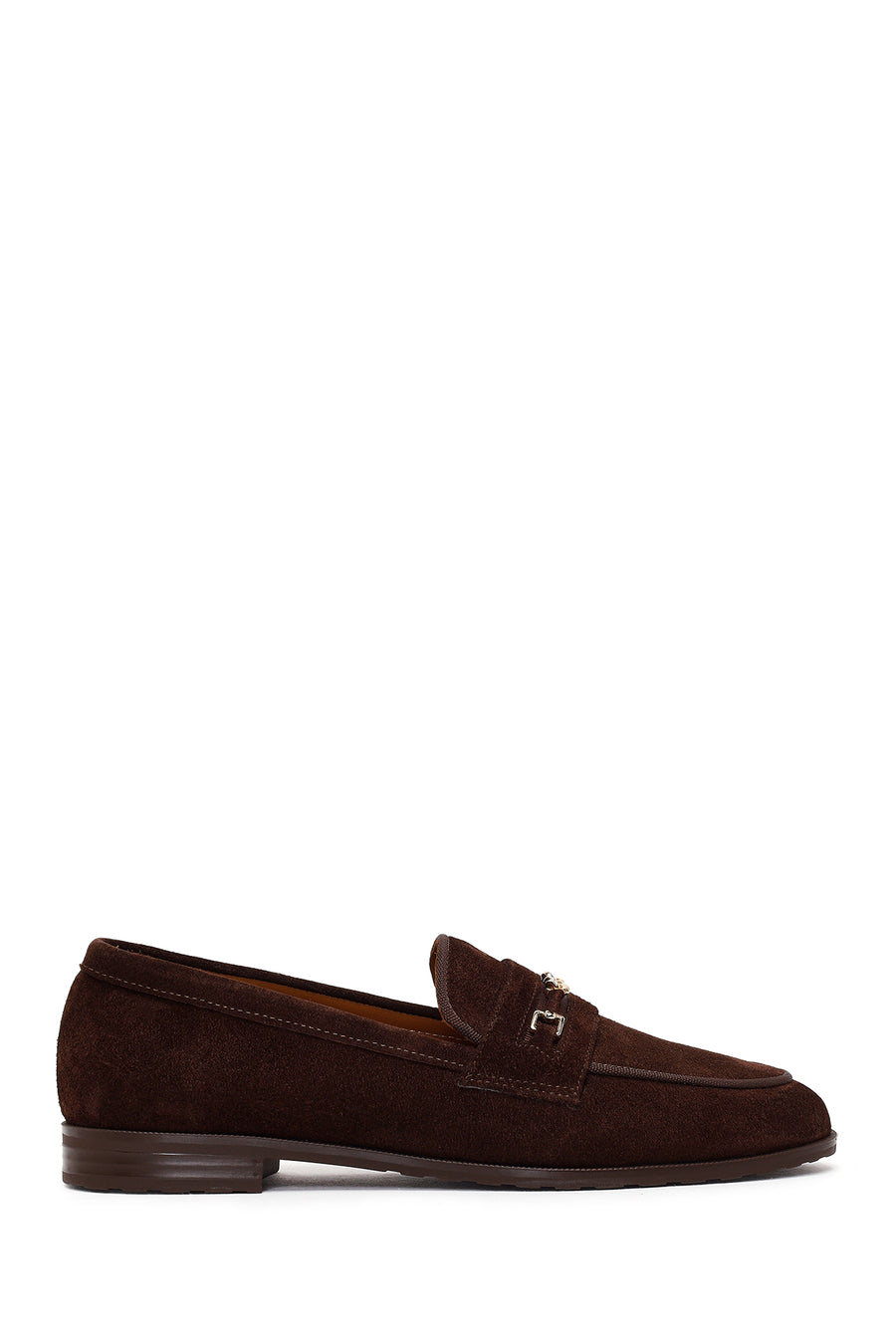 Woman Brown Buckled Suede Masculine Loafer 26PFD230110 | Derimod
