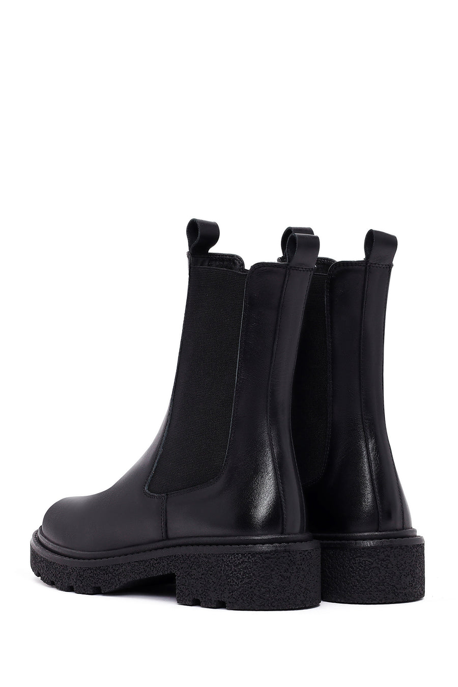 Woman Black Thick-Soled Leather Chelsea Boots