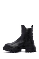 Women's Black Buckled Zippered Thick Soled Leather Boots | Derimod