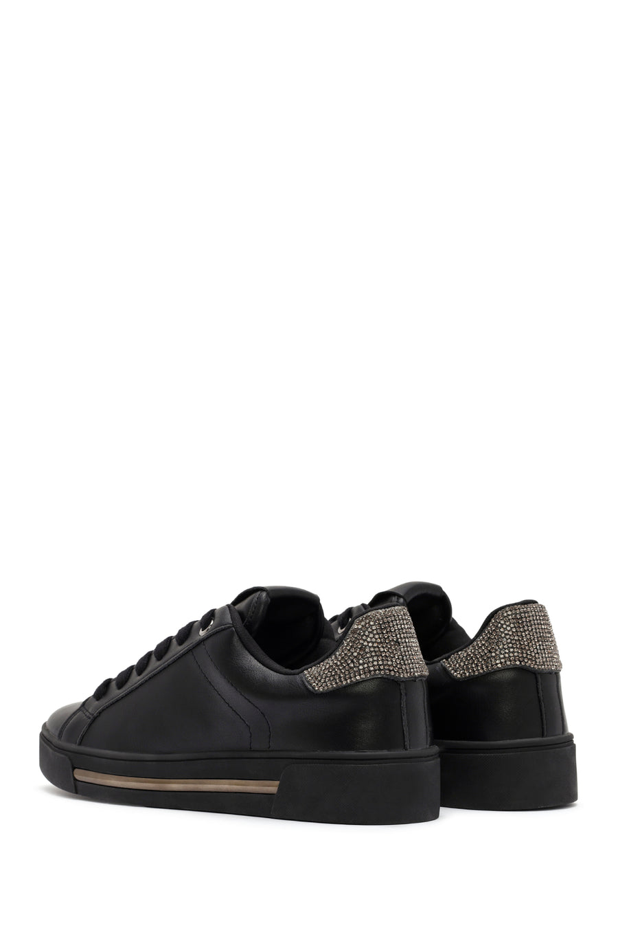 Woman Black Lace-Up Rhinestone Sneakers