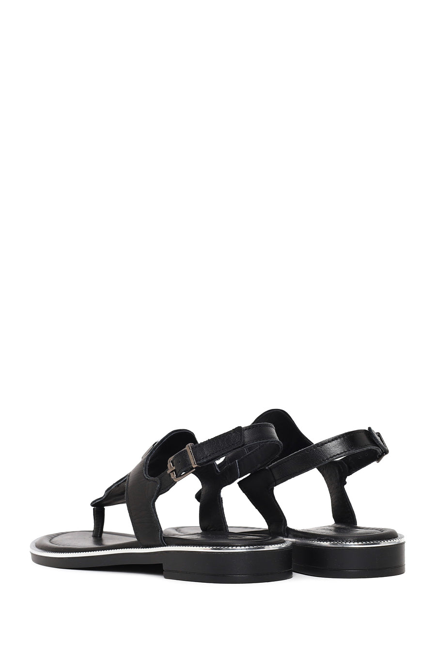 Women's Black Leather Flip-Flop Sandals
