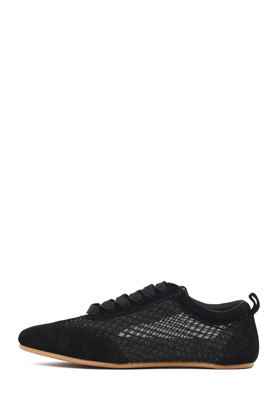 Women's Black Lace-Up Rhinestone Suede Leather Sneaker