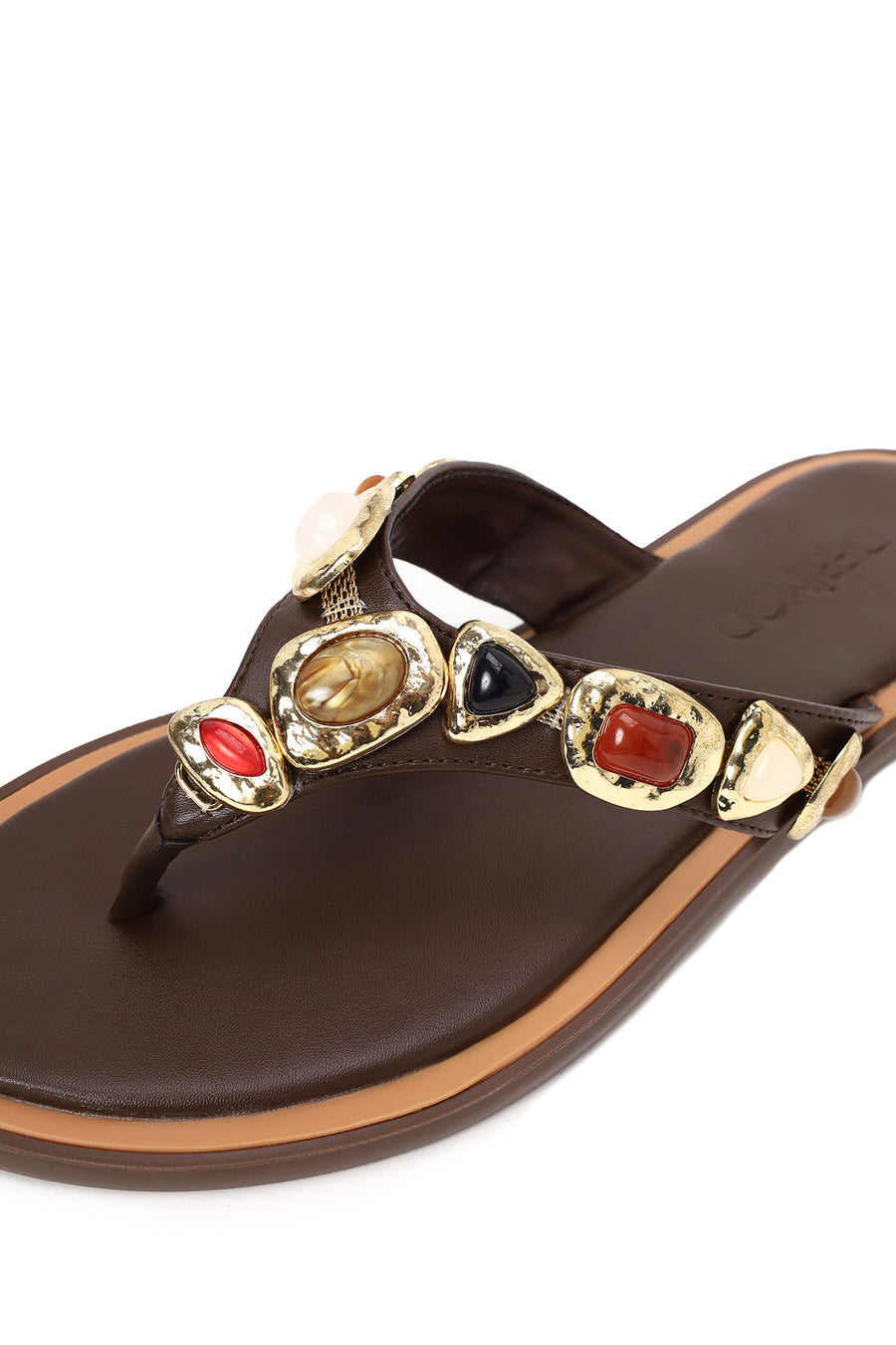 Woman Brown Stone-Embellished Flip-Flop Slipper