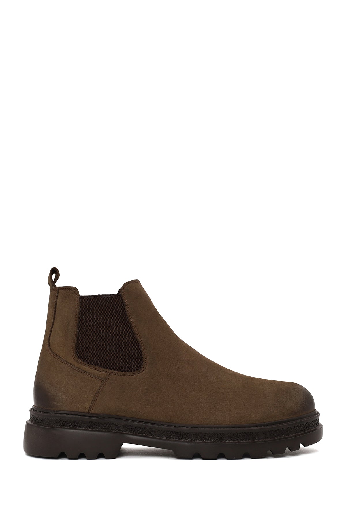 Male Beige Thick-Soled Nubuck Leather Chelsea Boots WM780018DN | Derimod